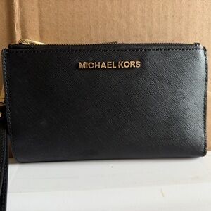 Michael Kors Black Leather Clutch with Gold Accents